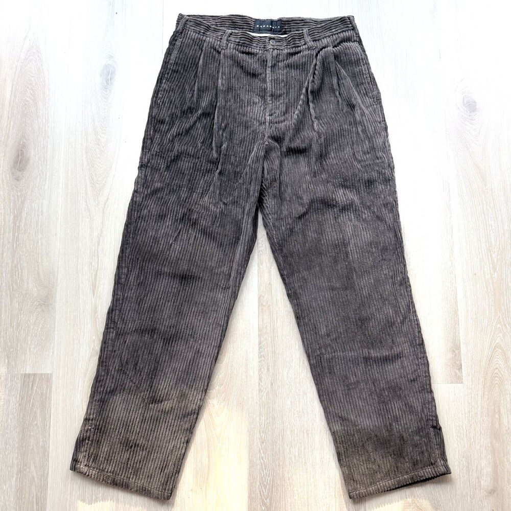 Vtg Baracuta Wide Wale Corduroy Pants 36x32 Brown Pleated Grandpacore 90s Y2K